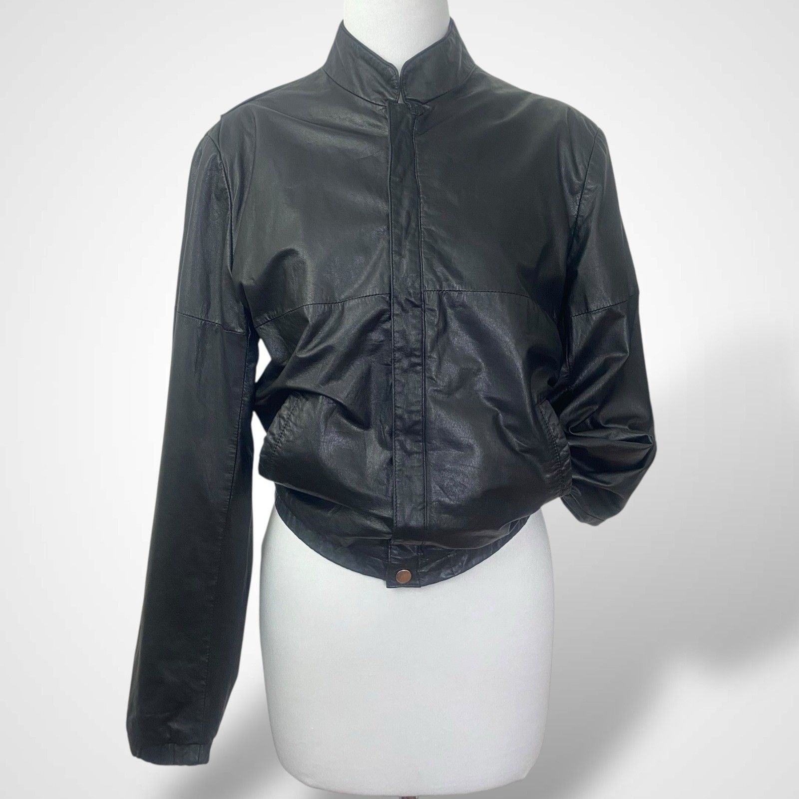 Vintage Y2k Oak Tree Women Black Genuine Leather Zip Jacket Size M 38 Whimsigoth